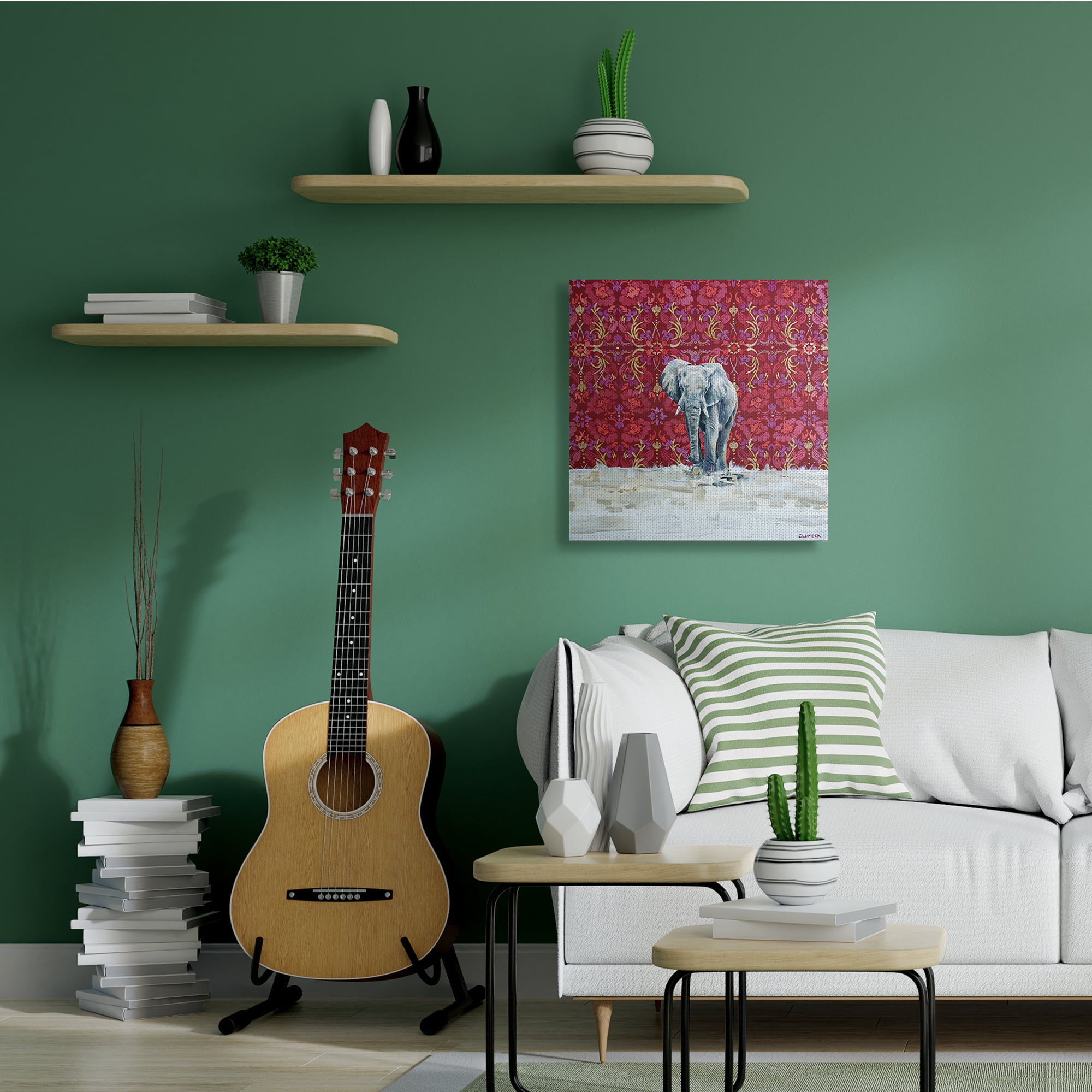 Stupell Industries Elephant Standing Intricate Red Floral Pattern,36 x 36,Designed by Alana Clumeck