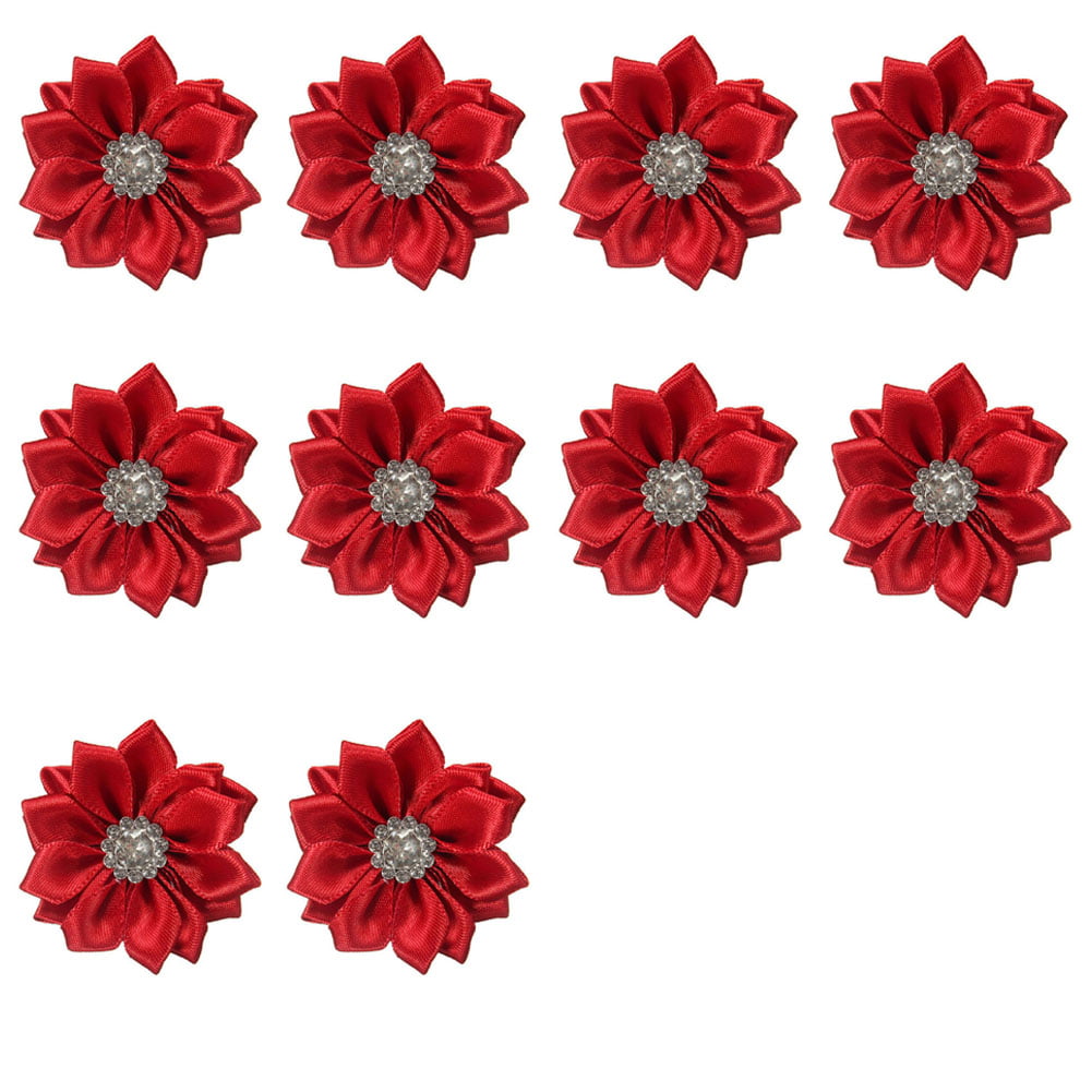10 to 100p Mini satin ribbon 9 petals rhinest with Appliques Craft DIY Wedding