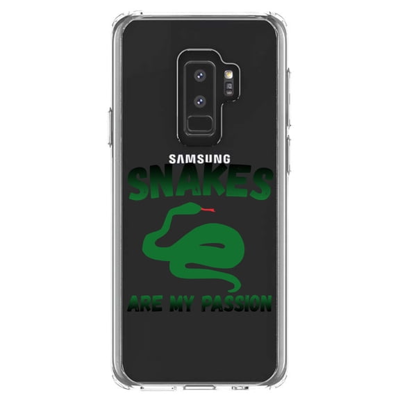 DistinctInk Clear Shockproof Hybrid Case for Samsung Galaxy S9  PLUS (6.2" Screen) - TPU Bumper Acrylic Back Tempered Glass Screen Protector - Snakes Are My Passion