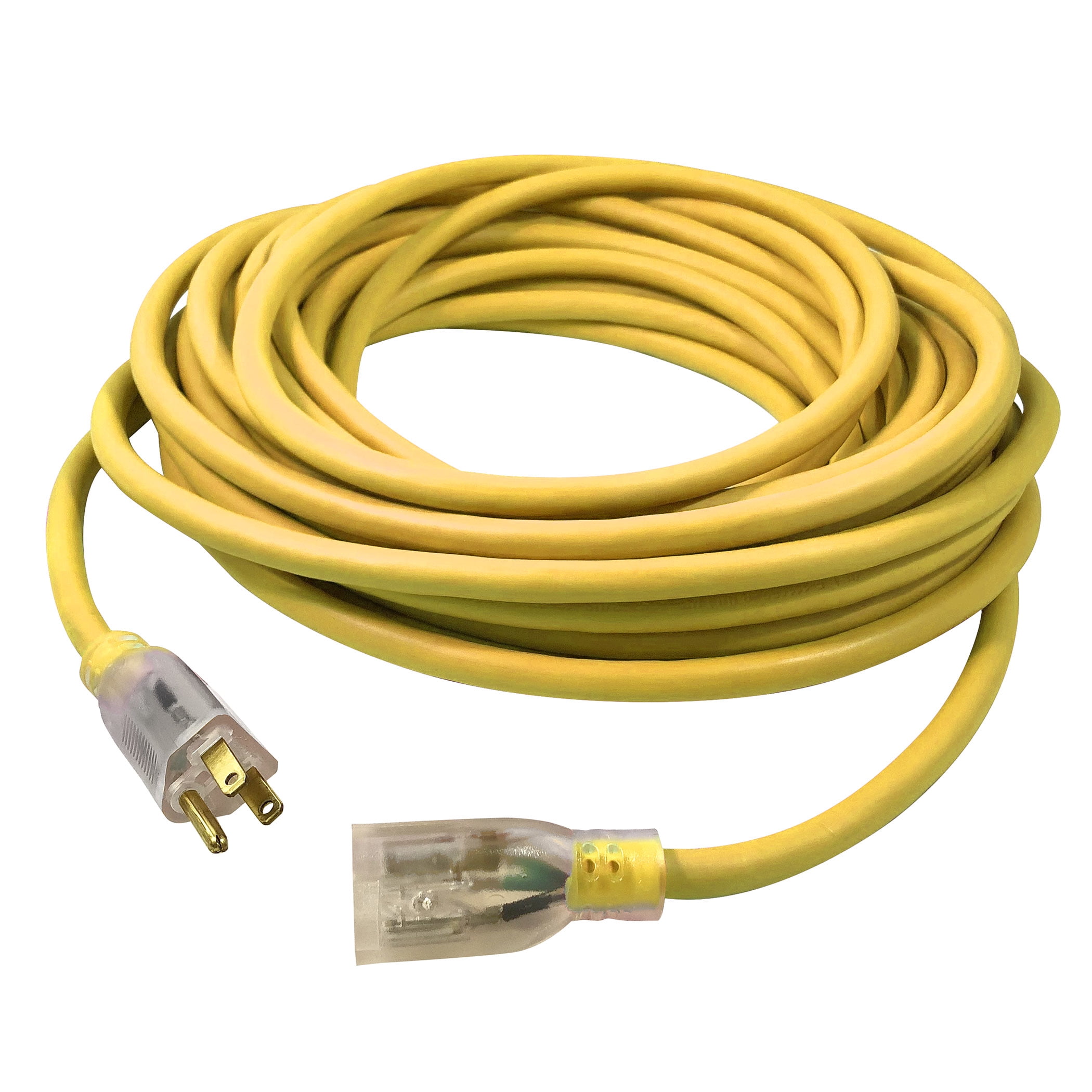 ​Hyper Tough 50-Foot 12/3 Heavy-Duty Extension Cord – Yellow Vinyl Jacket, Lighted End, Indoor/Outdoor Use, 15A/125V