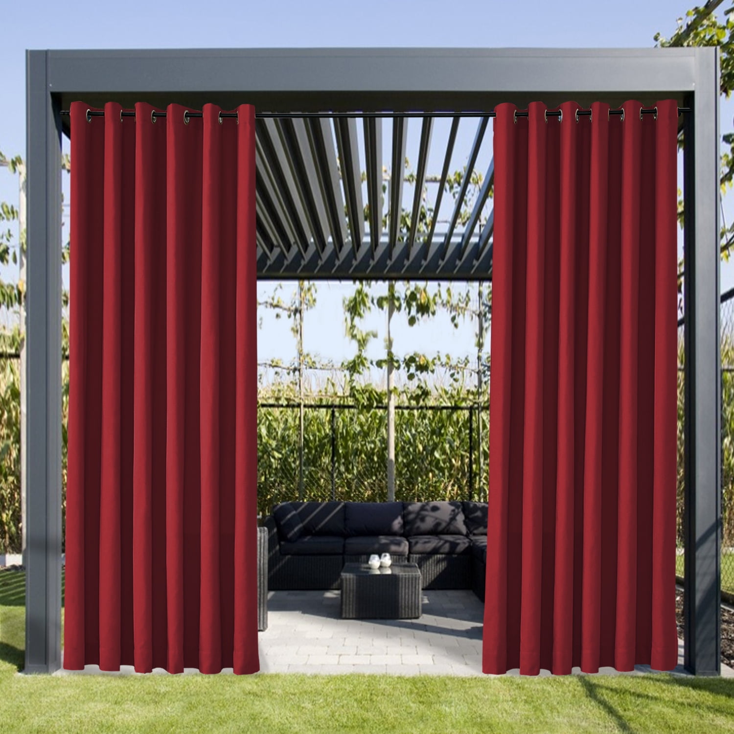 TWOPAGES Outdoor 26 W X 96 Inch Drape Waterproof Windproof Curtain for Patio, 1 Panel, Red