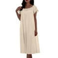 thumbnail image 6 of Aobny Sleepwear Nightgowns for Woman Silk Beige Crew Neck Long Short Sleeve Solid Mumu Adults Nightshirts House, 6 of 6