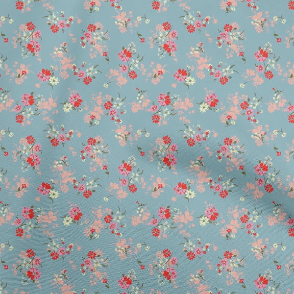 oneOone Cotton Cambric Dusty Blue Fabric Floral Sewing Fabric By The Yard Printed Diy Clothing Sewing Supplies 42 Inch Wide