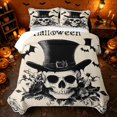 thumbnail image 2 of Erosebridal Halloween Skull Quilt King, Spooky Bat King Coverlet Set for Boys Girls, Beige Black, 3-Piece 1 Bedspread and 2 Pillowcases, 2 of 7