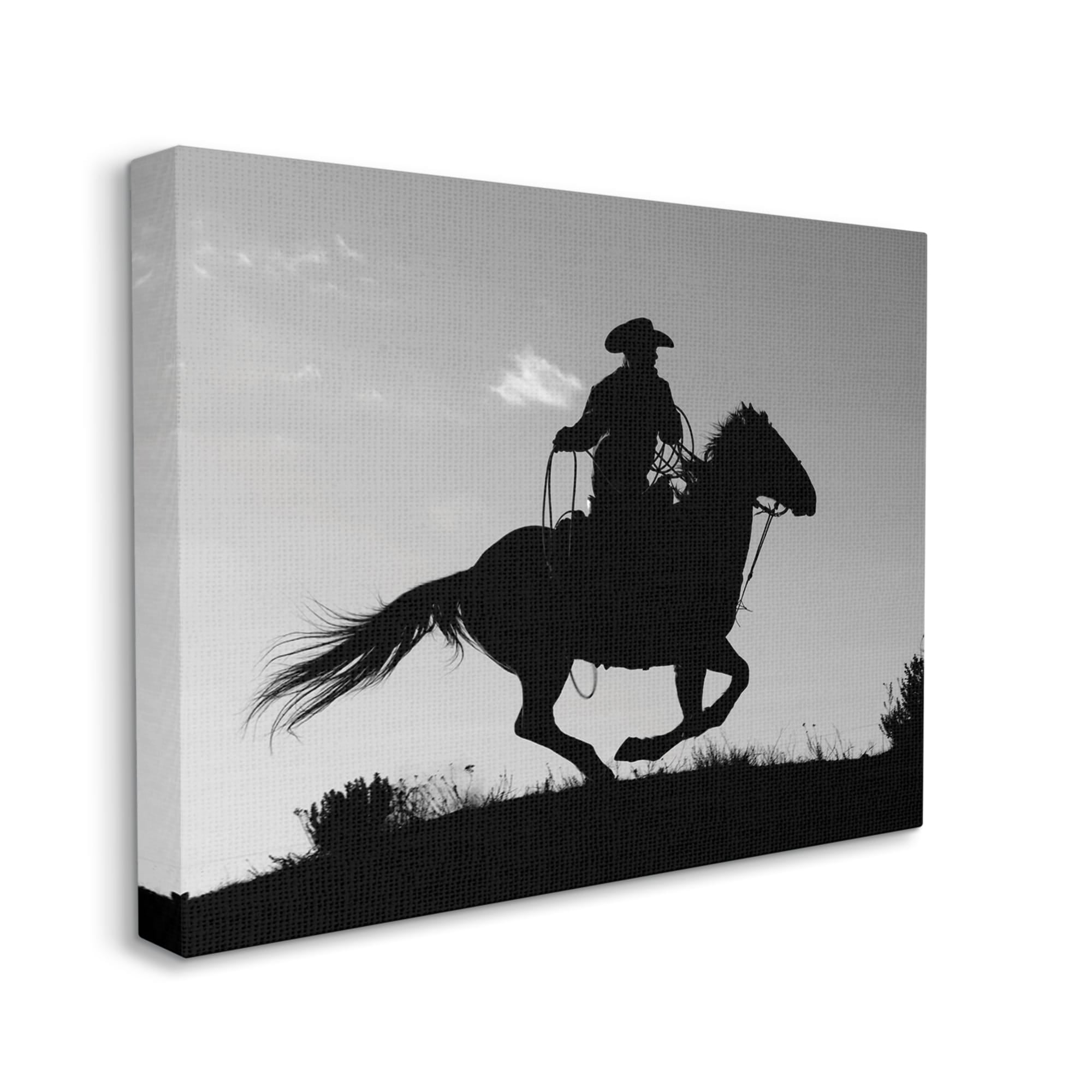 Stupell Industries Southwestern Cowboy Silhouette Black White Horse,24 x 30,Designed by Carol Walker