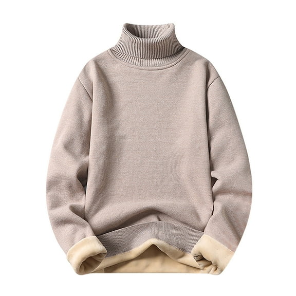 Bcfgryg Men's Autumn And Winter Solid Color High Neck Warm Knitted Sweater Men Sweaters Beige L