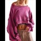 thumbnail image 2 of Sudadera Corta para Mujer, Cuello Redondo, Larga, Talla Grande, Otoño-Invierno 2025, Estilo Jersey Holgado. Rosa Roja L, 2 of 9