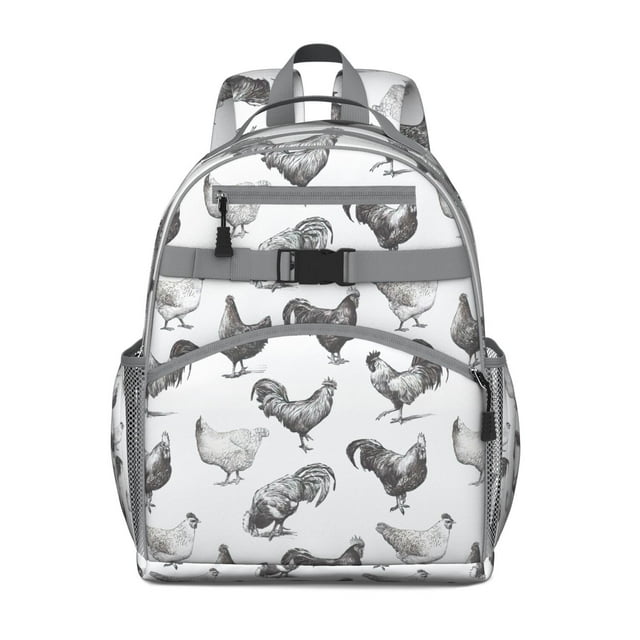 Country Barn Students Backpack Artistic Chicken Farm Design with Retro Hen and Chick Pattern