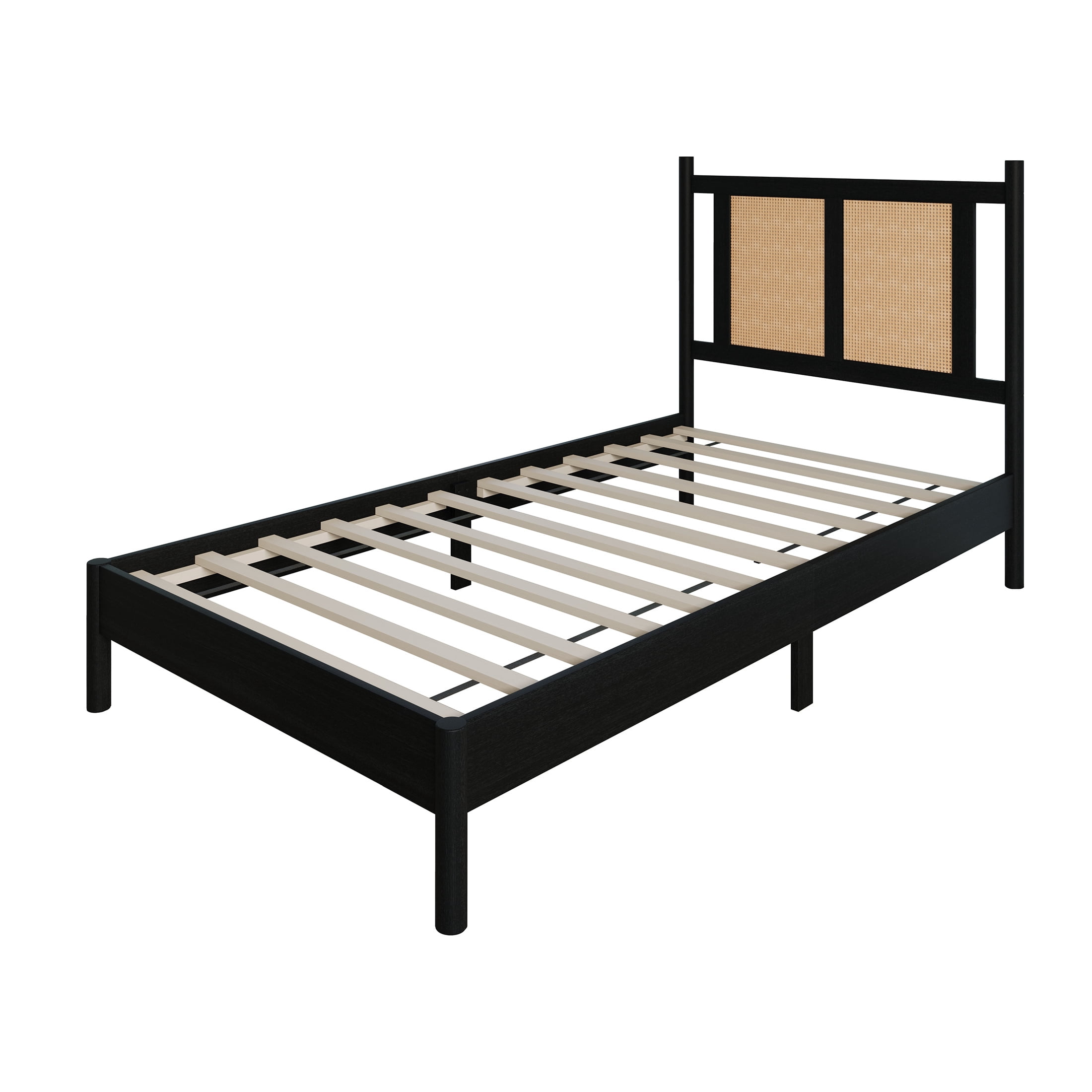 Castle Place Rattan Twin Wooden Platform Bed, Black