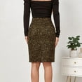 thumbnail image 4 of vigerkar Women Suede Leopard Pencil Skirt Knee Length High Waisted Cheetah Print Bodycon Midi Skirts Green, M, 4 of 6