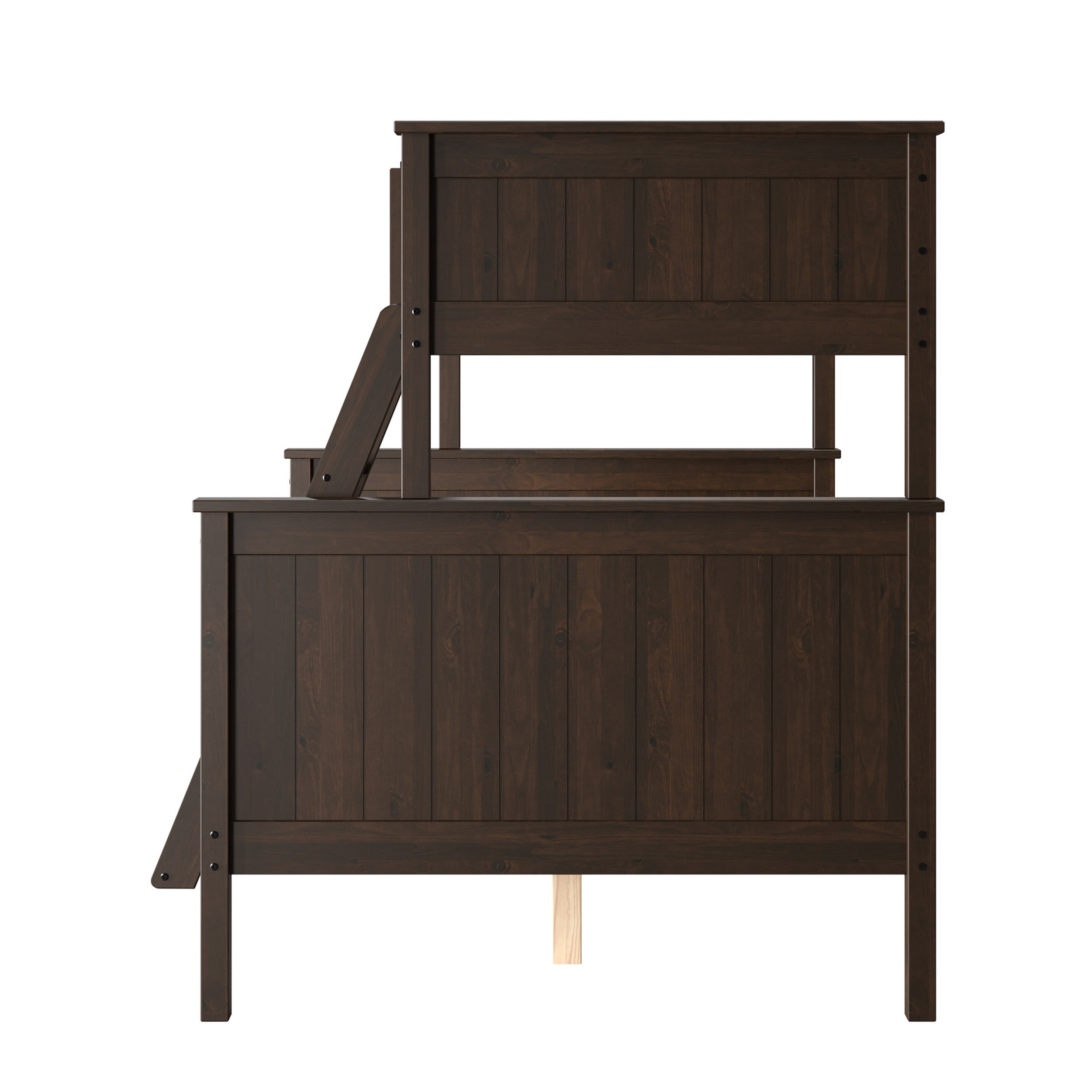 Linon Brigitte Kid's Twin over Full Convertible Bunk Bed with Built-In Ladder, Walnut