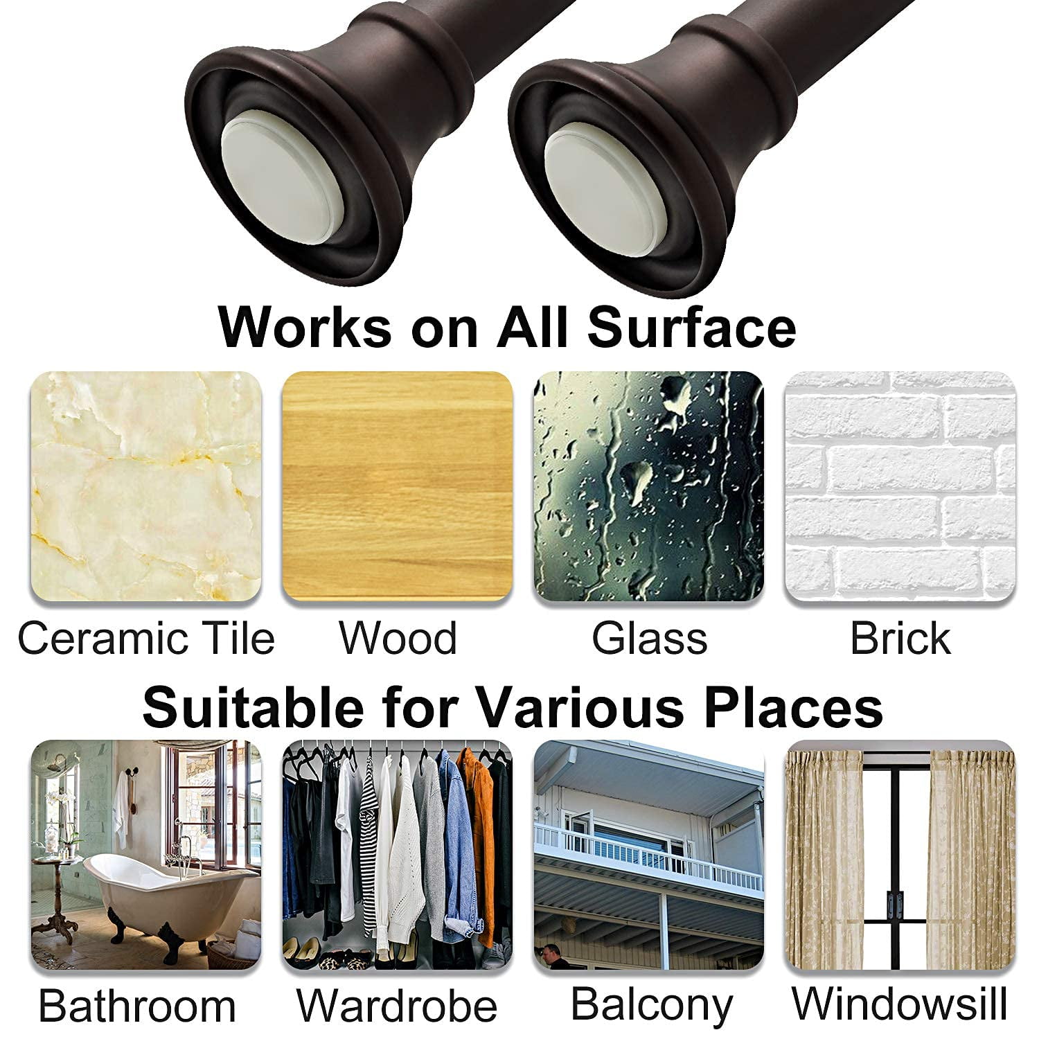 BloomFlower Bronze Shower Curtain Rod, 43-72 inches, Bronze,Never Rust , Metal Rod,Tension Rod with Spring