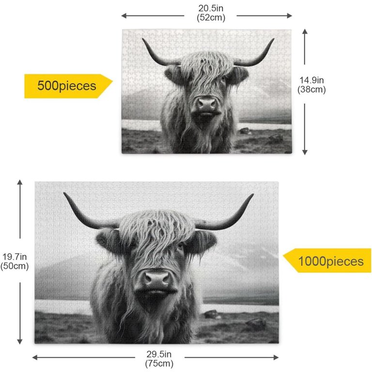 1000-Piece Highland Cow Jigsaw Puzzle For Teens & Adults - 26x38cm, Includes Poster, Back Divided Into Sections