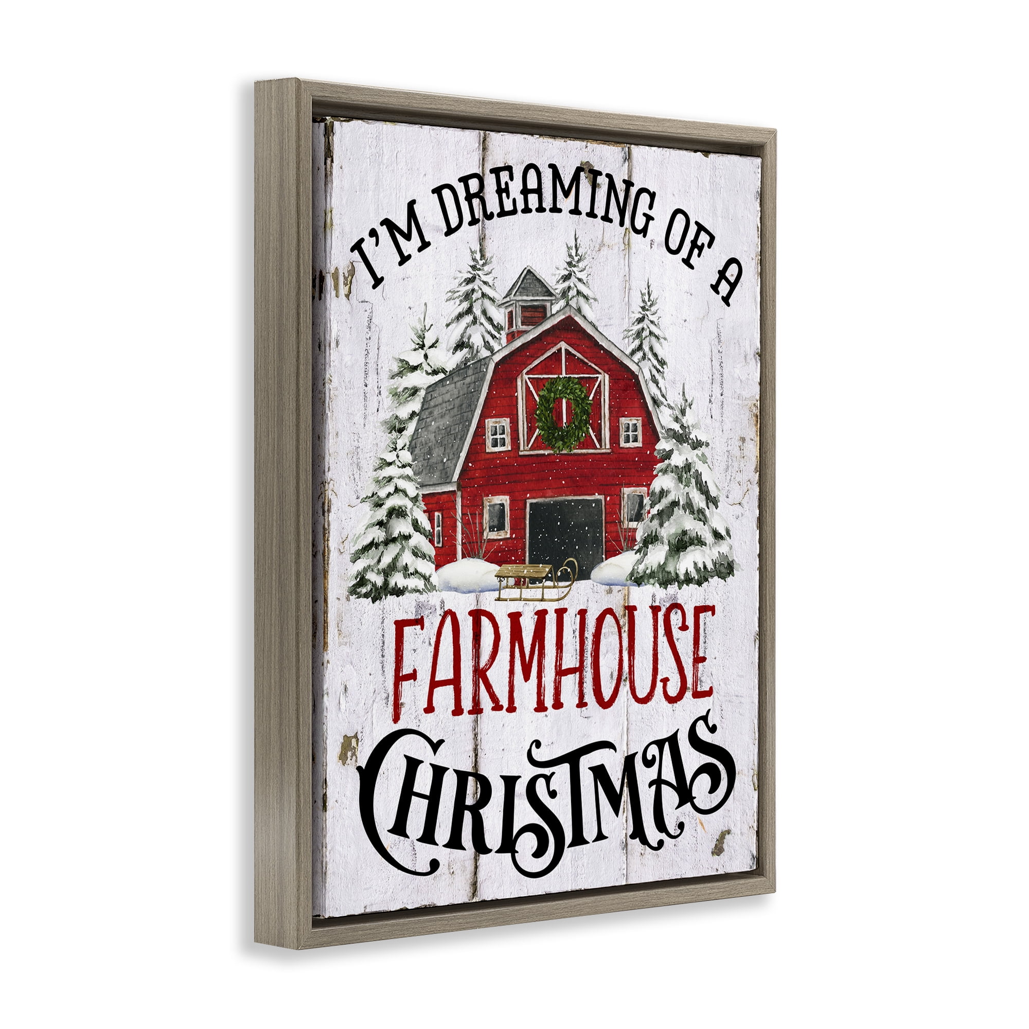Stupell Industries Farmhouse Christmas Dreaming Holiday Painting Brown Floater Framed Canvas Art Prints Wall Art, 25 x 31