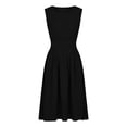thumbnail image 4 of VEKDONE Womens Cotton Linen Midi Dress Sleeveless Crewneck Smocked Waist A Line Dresses Summer Loose Fit Pleated Flowy Casual Tank Dress Black L, 4 of 8