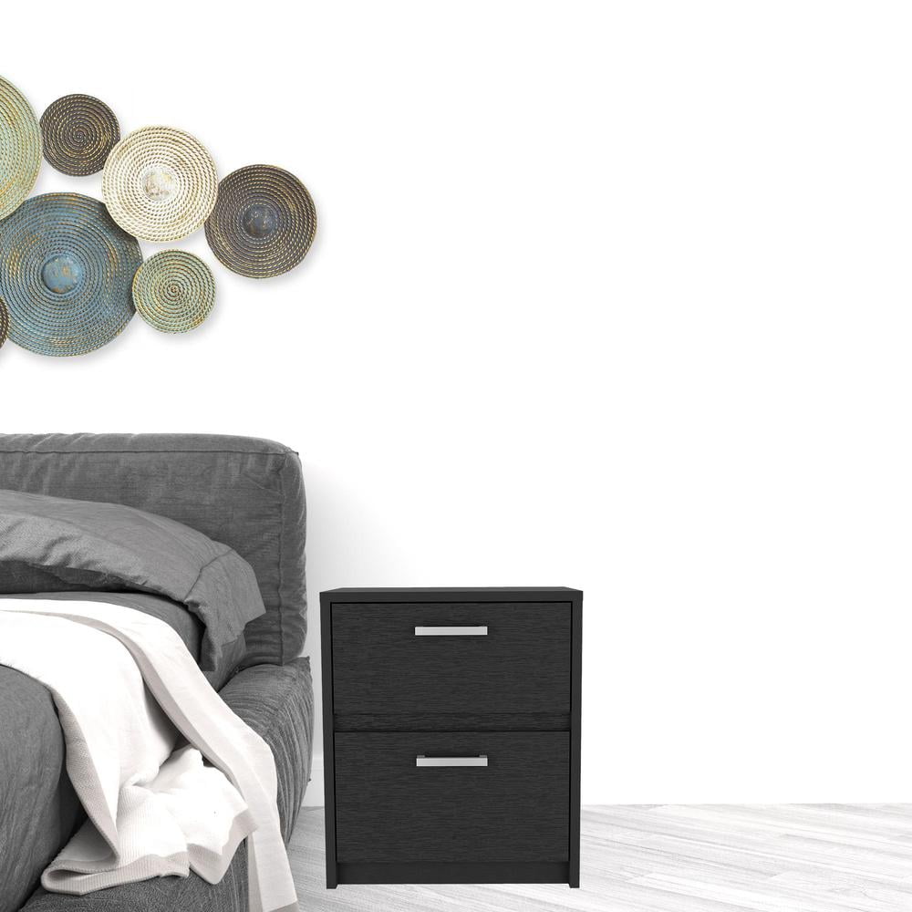 HomeRoots 518162 19 in. Black Two Drawer Nightstand