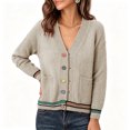 thumbnail image 4 of PBFRDSJ Women's Knit Cardigan Sweaters Contrast Striped V Neck Colorful Button Open Front Sweater Long Sleeve Knit Outerwear with Pockets Free Sizes, 4 of 6