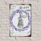thumbnail image 5 of Letreros de metal retro vintage con diseño de conejo de Pascua y coronas de lavanda, placa de metal para Pascua de primavera, 12 x 8 pulgadas, 5 of 7