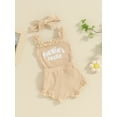 thumbnail image 6 of Bslissey Baby Girls Summer 3Pcs Outfits Sleeveless Frills Straps Letter Print Romper + Elastic Waist Shorts + Headband 0-18M Newborn Infant Cute Short Pants Sets, 6 of 8