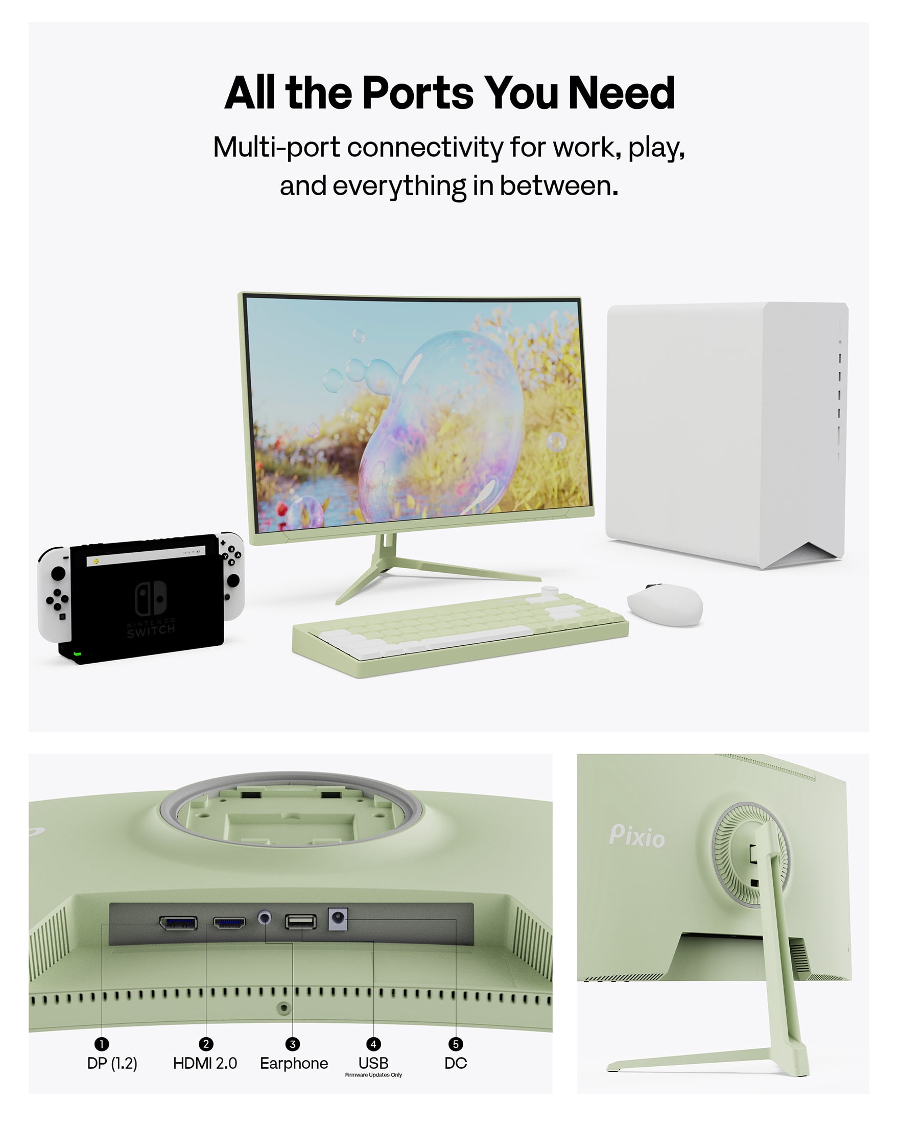 Pixio PXC248 Wave Mint Green 24 inch 200Hz Refresh Rate FHD 1080p Resolution 1500R Curve Fast VA Panel 1ms GTG Response Time Adaptive Sync HDR Curved Gaming Monitor