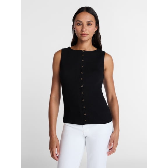 Time and Tru Women's Button Front Tank Top, Size XS-XXXL