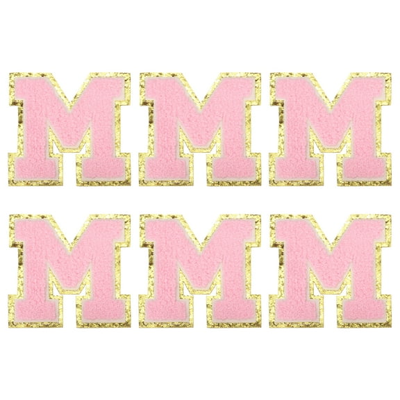 Uxcell Chenille Letter Patches 3.1" Alphabet M Iron on Embroidered Patch for Clothing(Pink, Pack of 6)