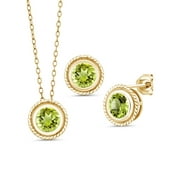 Angle View: 3.00 Ct Green Peridot 18K Yellow Gold Plated Silver Pendant Earrings Set With Chain