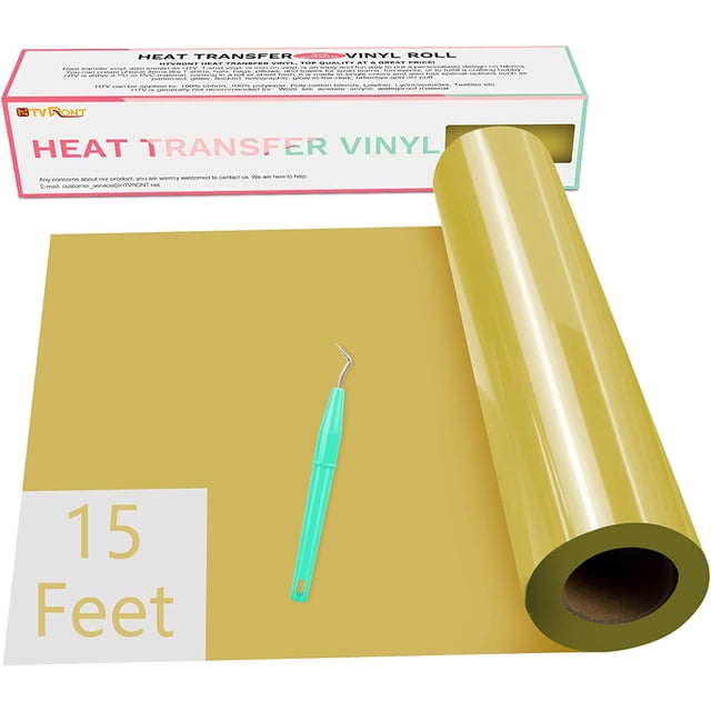 Rollos de vinilo HTV HTV de HTVRONT, vinilo HTV dorado de 12 x 15 pies para camisas, vinilo termoadh