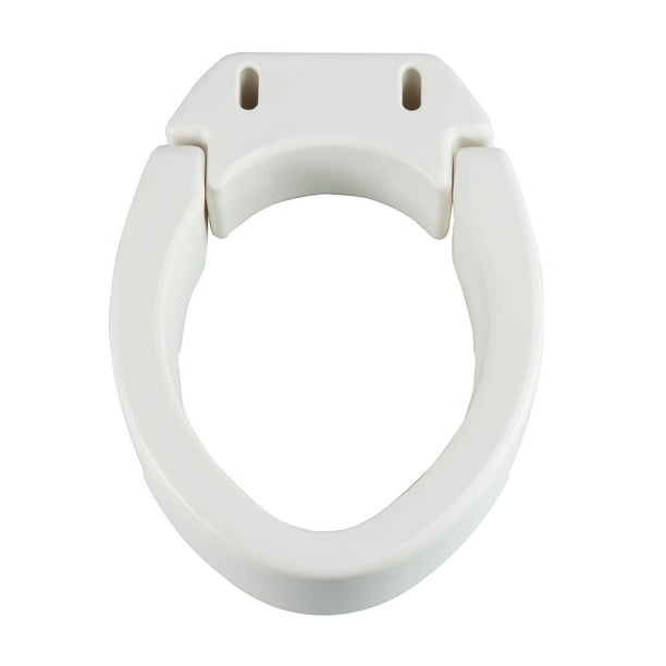 Hinged Toilet Seat Riser, White, Elongated Seat, 19 1/3" L x 14" W x 3 1/2" H, Supports Up to