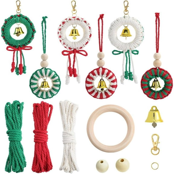 DIY 6 Sets Christmas Macrame Kit Christmas Macrame Ornaments Winter Macrame Keychains with Instructions Macrame Keychain Kit for Beginners Adults DIY Hangings Decoration Mixed Color