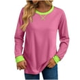 thumbnail image 2 of Jinhomg Womens Long Sleeve Tops Casual Color Block Cute Shirts Loose Fit Comfy Long Sleeve Blouse 2025 Trendy Y2K Clothes Basic Pullovers Spring Saving Today Hot Pink L, 2 of 6