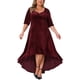 thumbnail image 2 of Vestido de Promoción de Talla Grande para Mujeres Agnes Orinda de Terciopelo con Cuello en V, Lentejuelas Brillantes, Manga Corta, Bajo Alto, Elegante, Corte A, Midi, 1X Burdeos, 2 of 5