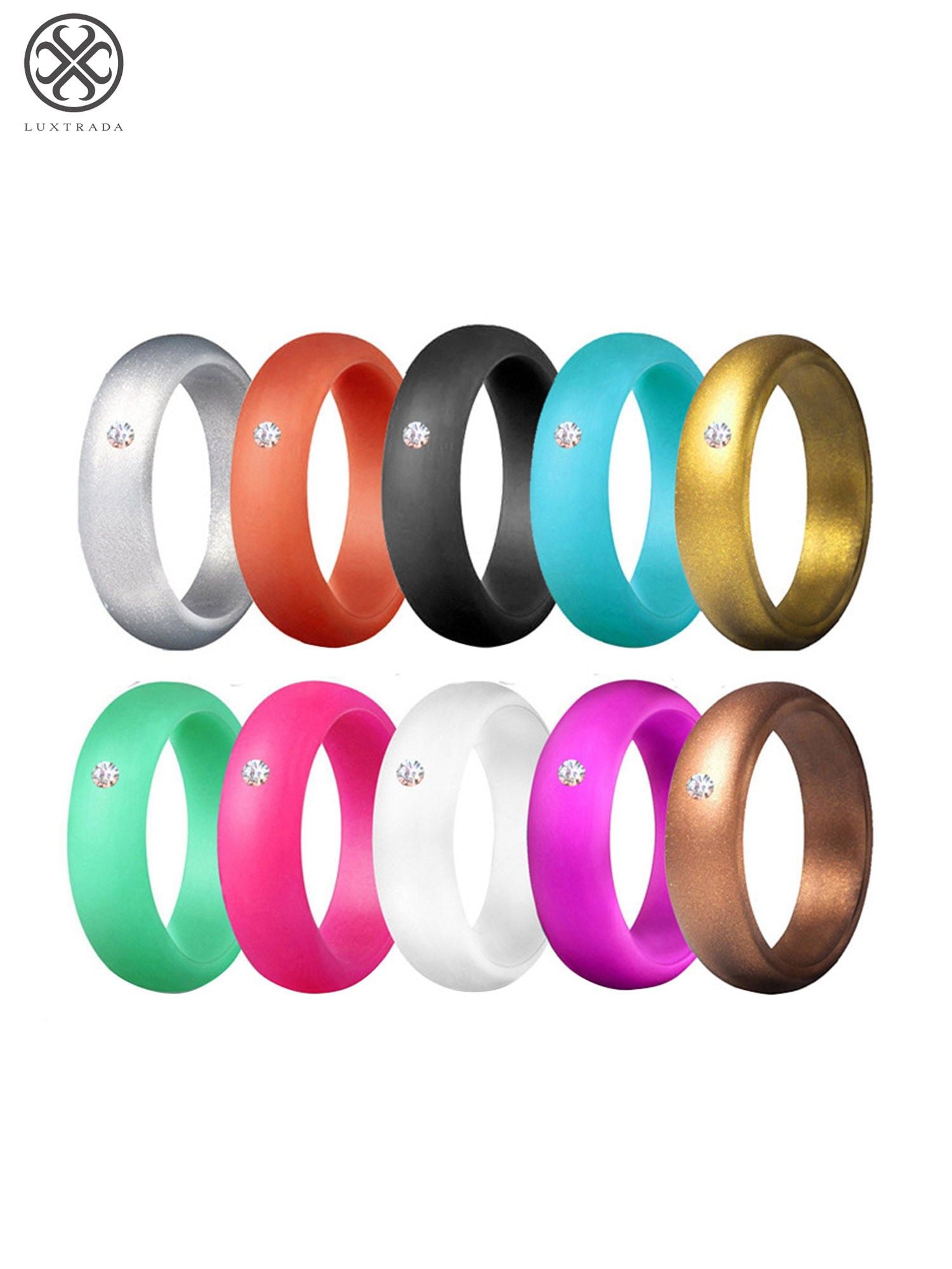 Luxtrada Women s Silicone Wedding Bands with Rhinestone 10 Ring