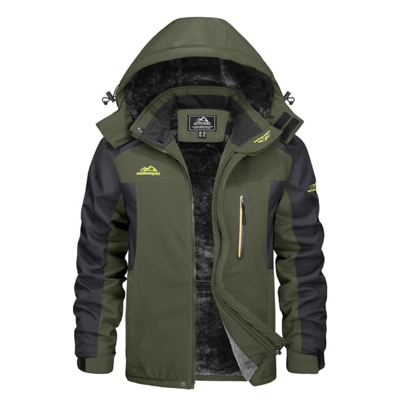 TACVASEN Men's Winter Ski Jackets Heveyweight Waterproof Fleece Mountain Jacket Windproof Warm Coat with Hooded Snowboard Insulated Jacket Parka Raincoat with Multi-Pockets for Hiking Walking Skiing