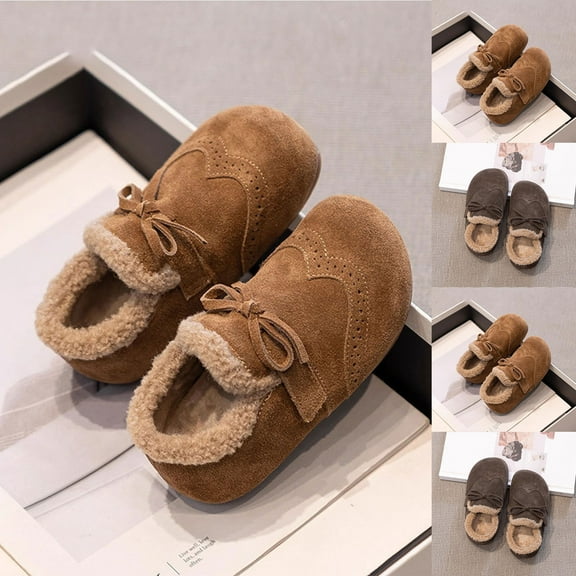 Lovely Snow Boots for Little and Big Girls Flock Leather Upper Fleece Lined Faux Fur Warm Footwear Slip-On Boots Indoor Outdoor Non-Slip Slippers Kids' Shoes