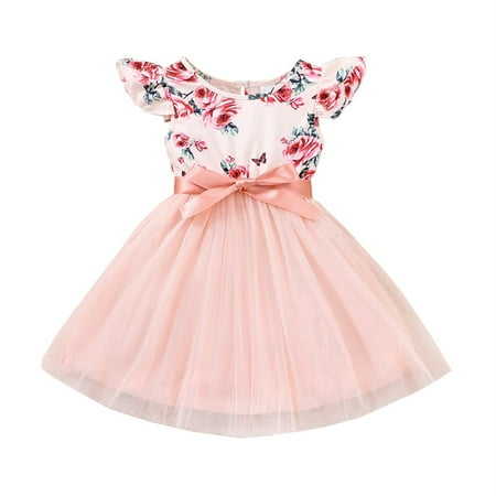 

kpoplk Princess Dresses For Girls Girl Lace Flower Dress Summer Ruffle Sleeve Beach Layers Cake Tulle Dresses Kids Wedding Birthday Party Princess(18-24 Months)