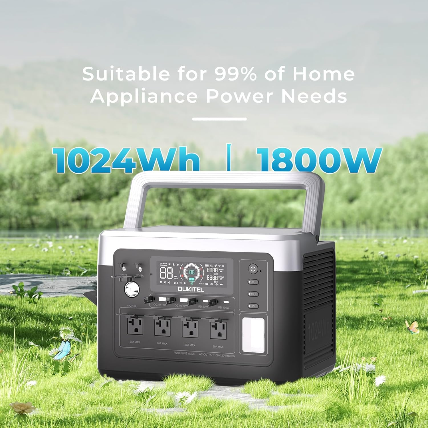IEE P2400 Solar Generator with 2×200W Solar Panels, 2048Wh/2400W LiFePO4 Power Station, 1800W Fast AC Charging, APP Control, Home Backup & Outdoor Power Supply