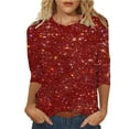 thumbnail image 2 of Red Womens Tops Long Sleeve Sparkly Shirts for Women Casual Crewneck Fall Glitter Tops Loose Fit Fashion Shiny Graphic Blouse Shirts for Women, 2 of 4