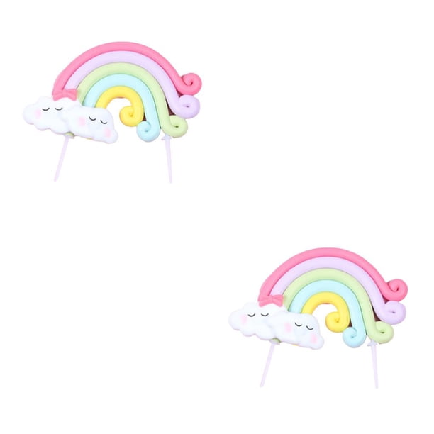 Cateissary Kit de decoración de pasteles, juego de horneado de arcilla polimérica, decoración de arcoíris, adornos de feliz cumpleaños, regalo creativo sonrisa arcoiris 2piezas Cateissary CBP213795