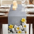 thumbnail image 3 of Yellow Plumeria Flower Table Runner, White Stones Country Floral Grey Washable Cotton Linen Table Runners 90 Inches Long, Dresser Scarf Runner for Dining/Coffee/Kitchen/Hallway Tables 13''x90'', 3 of 9
