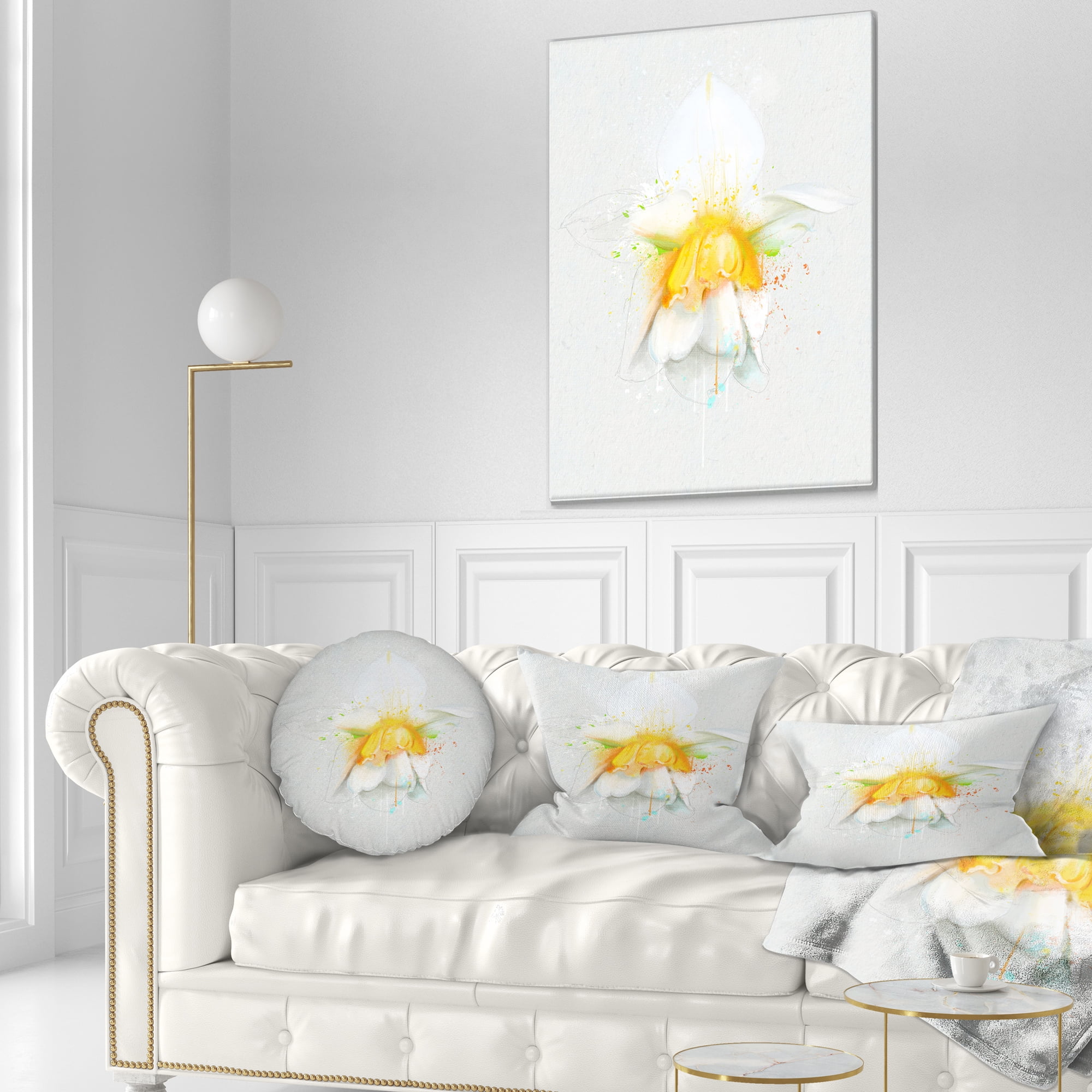 Designart White Narcissus Flower Watercolor - Floral Throw Pillow - 12x20