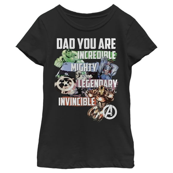 Girl's Marvel Dad You are Incredible Mighty Legendary Invincible  T-Shirt - Black / 1 - Large