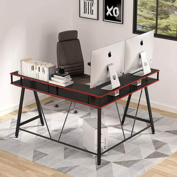 Tribesigns L Shaped Desk With Monitor Stand Shelf Modern Corner