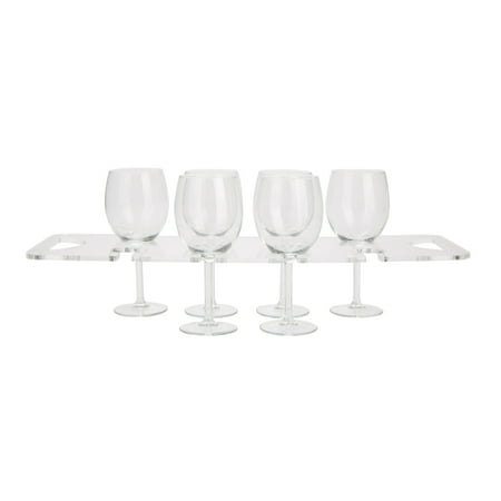 Stone Wine Glasses Mind Reader Acrylic 8 Wine Glass Holder, Built In Handles Wine Glass Serving Tray, Kitchen Storage, Barware, 8 Compartment Wine Glass Holder, Clear ()