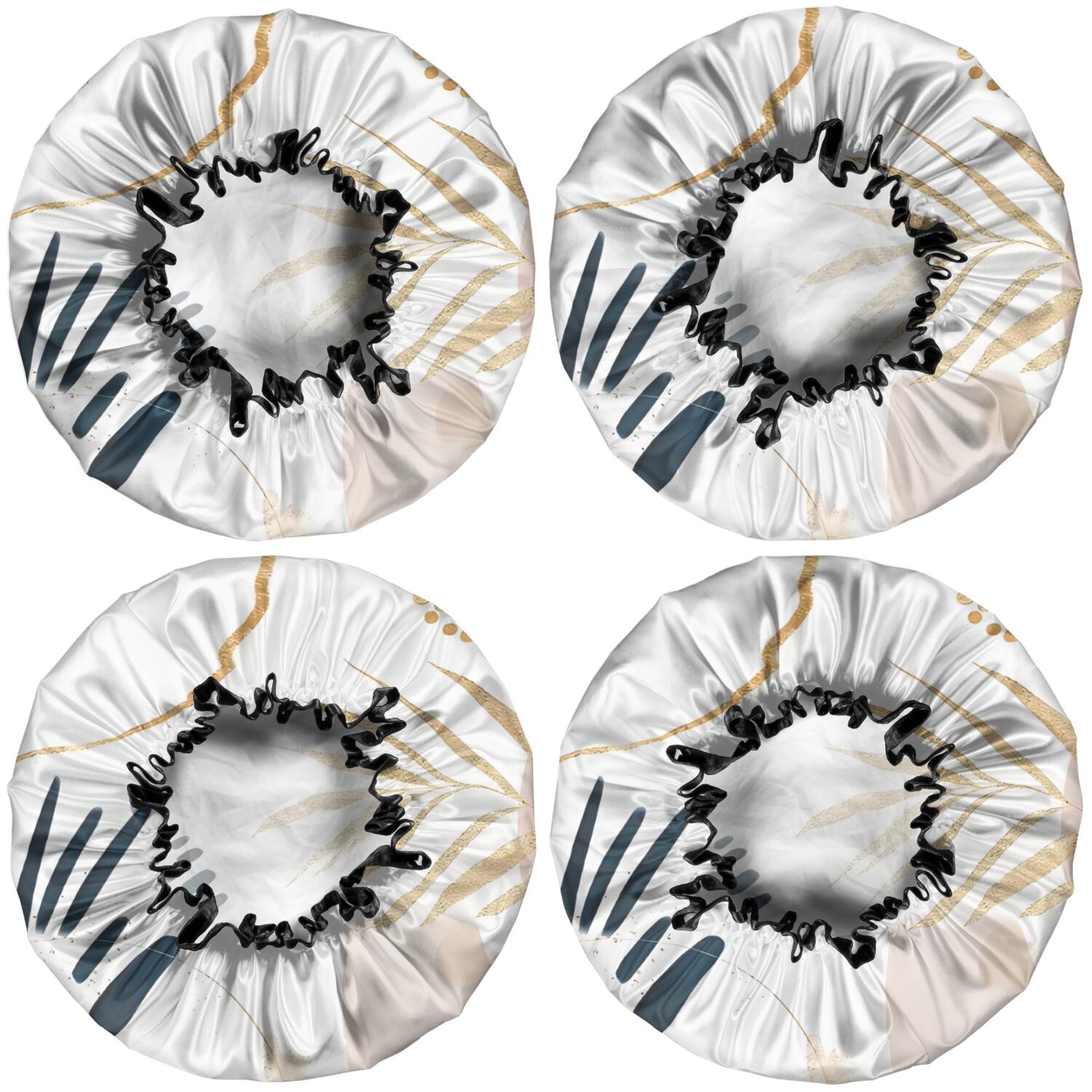 Shower Caps,Blue Boho Abstract and Plant Pattern Waterproof Shower Cap for Women 4 Pieces,Double Reusable Hair Cover for Shower PEVA Elastic Stretch Hem