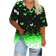 thumbnail image 5 of Summer Plus Size Tops For Women Causal Loose Short Sleeve V-Neck Butterfly Printing Pullover Blouse T-Shirt Oversized Women Shirts Under $10 Green 4XL, 5 of 5