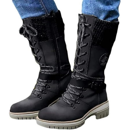 

Pikadingnis Winter Snow Boots Womens Mid-Calf Winter Snow Boots Autumn Riding Plush Boots Leather Boots Warm Snow Boots Brown 38