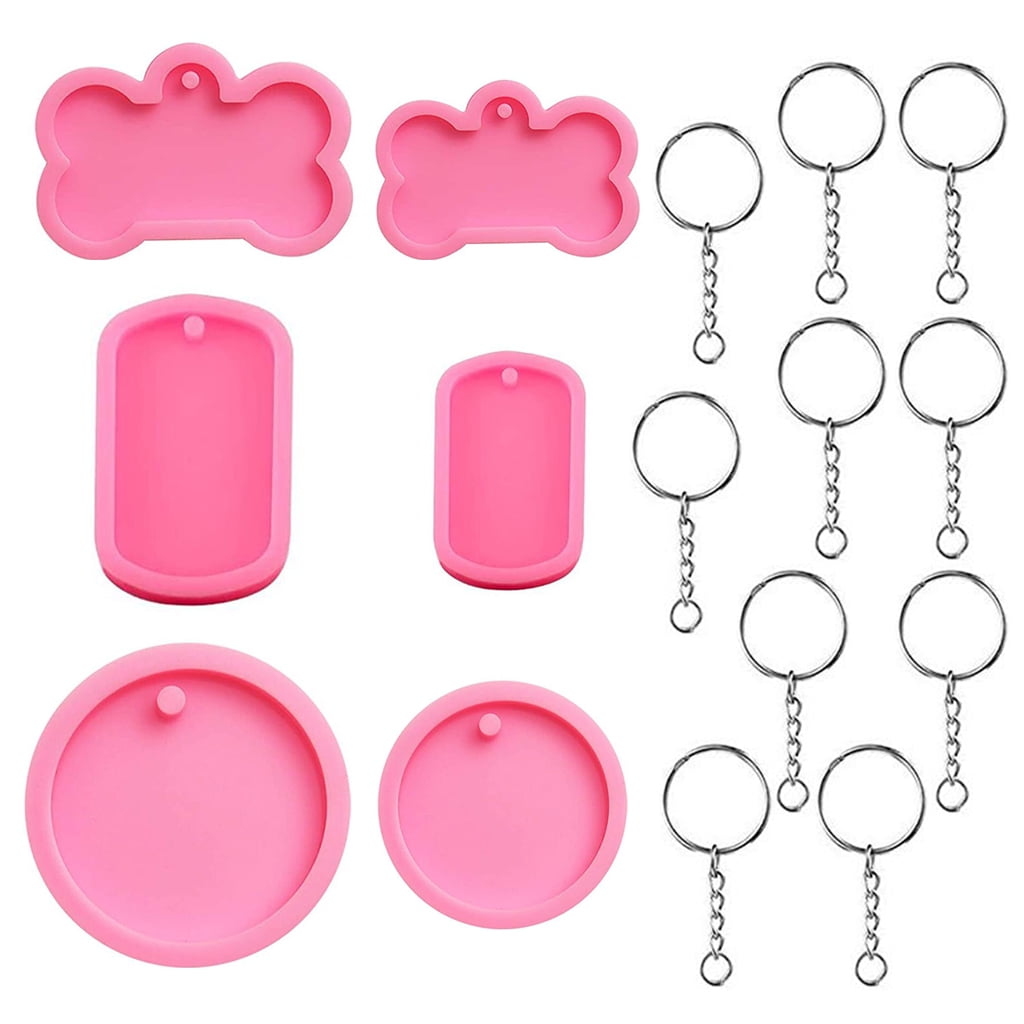 6 Pieces Dog Bone Shaped Silicone Mold Keychain Dog Tag Charm Resin Molds with 
