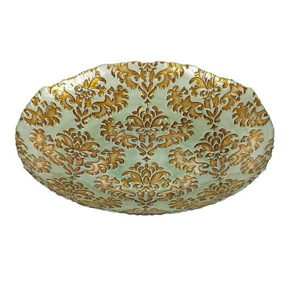 Damask Bol Peu Profond Turquoise Or 16 Po.