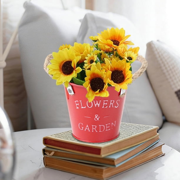 Jarrón vintage de metal en maceta de flores | Jarra de lata de leche de la aldea francesa de hierro | Cubo decorativo para plantas de interior y exterior | Diseño del alfabeto | Negro, Rosa, Verde